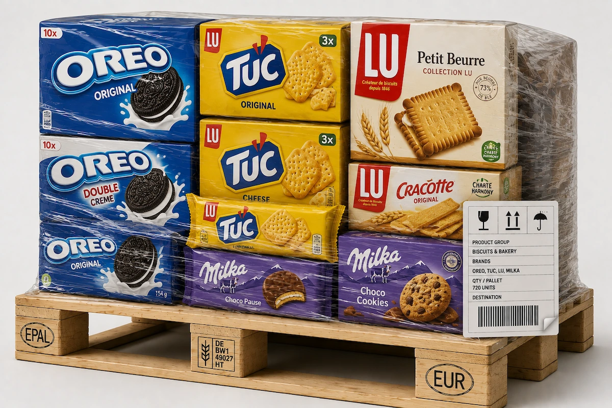 Assorted biscuits and bakery products prepared for wholesale distribution
